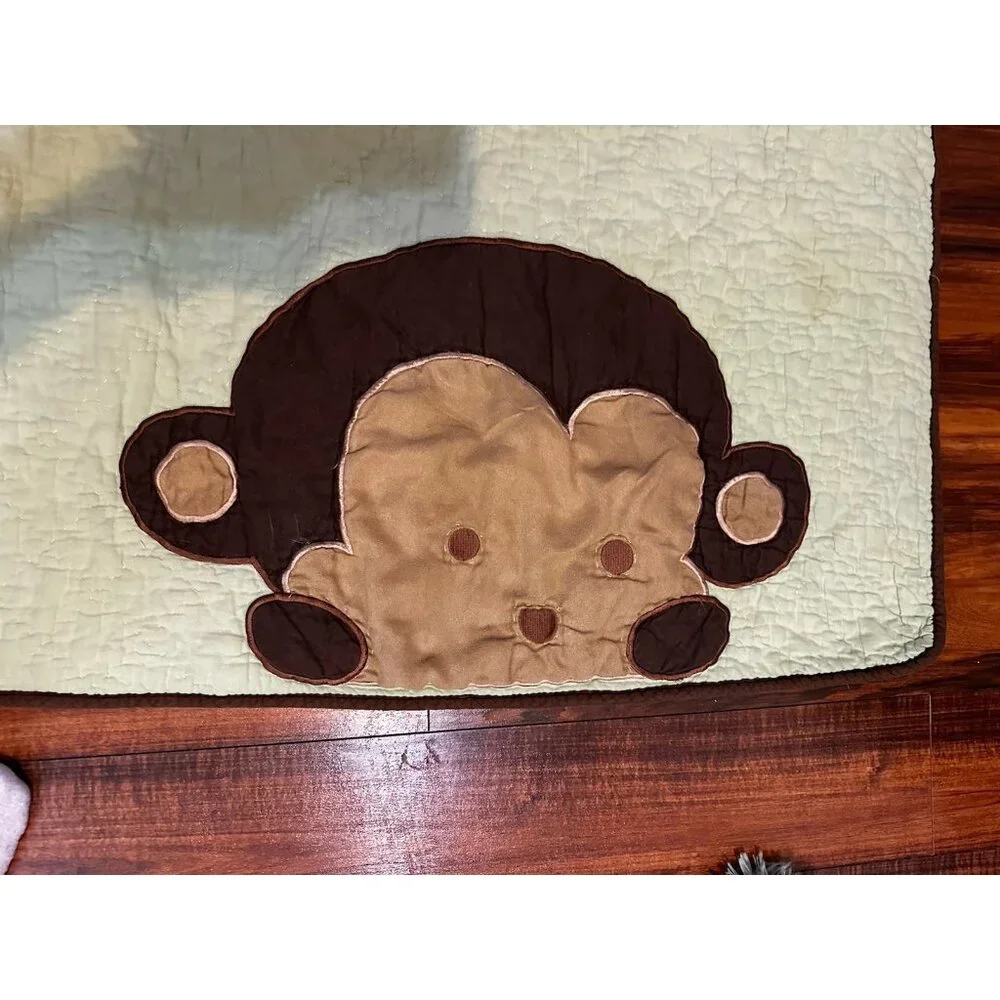Peek a Boo MONKEY Baby Blanket Head Face Reversible Green‎ White Brown Stripe